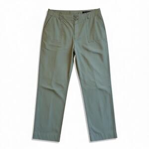 Tahari Olive Green Linen Straight Leg Pants Womens 12 Lightweight Tailored